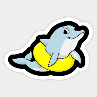 Dolphin at swimming with swim ring Sticker